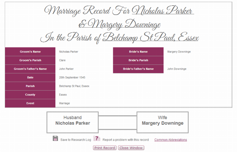 Parish marriage record