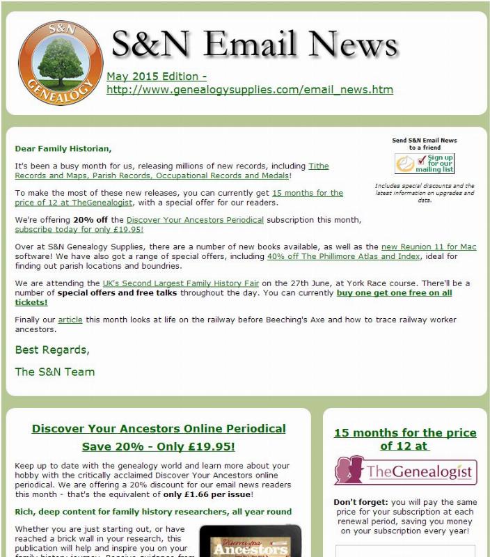 S&N Genealogy Supplies email news