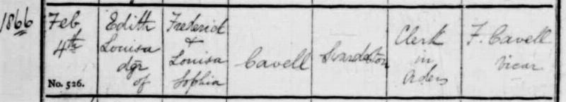 Edith Cavell baptism 4 Feb 1866 in Norfolk Parish records