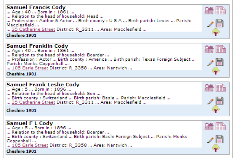 Samuel Cody 1901 census