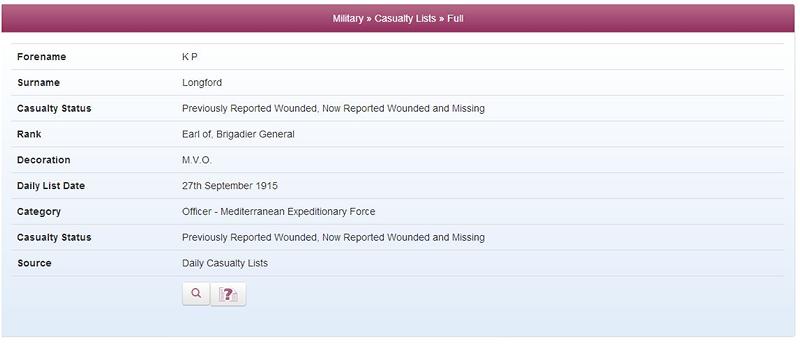 Lord Longford Previously Reported Wounded in Military records on TheGenealogist