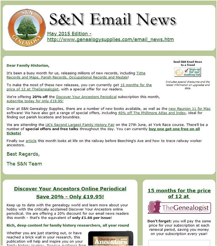 S&N Genealogy Supplies email news