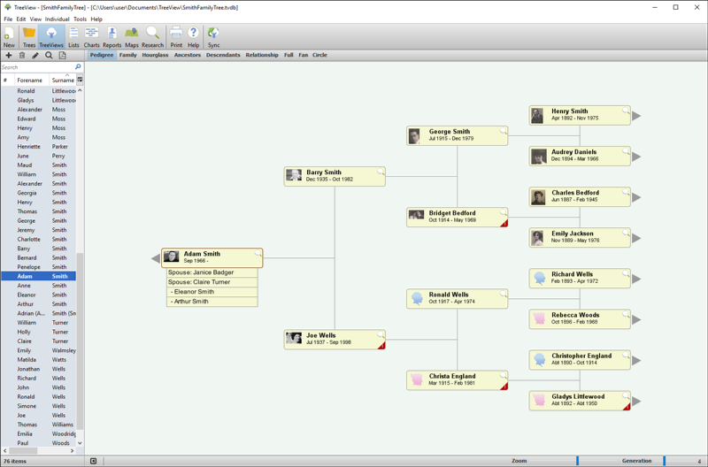 Pedigree View - one of TreeView’s 9 navigational views