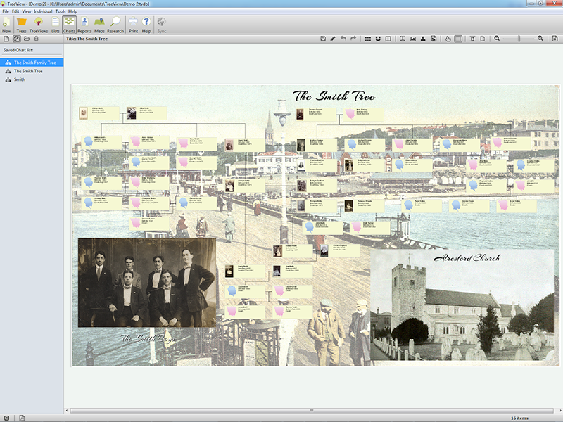 TreeView’s drag and drop charting feature showing a full tree with both foreground and background images