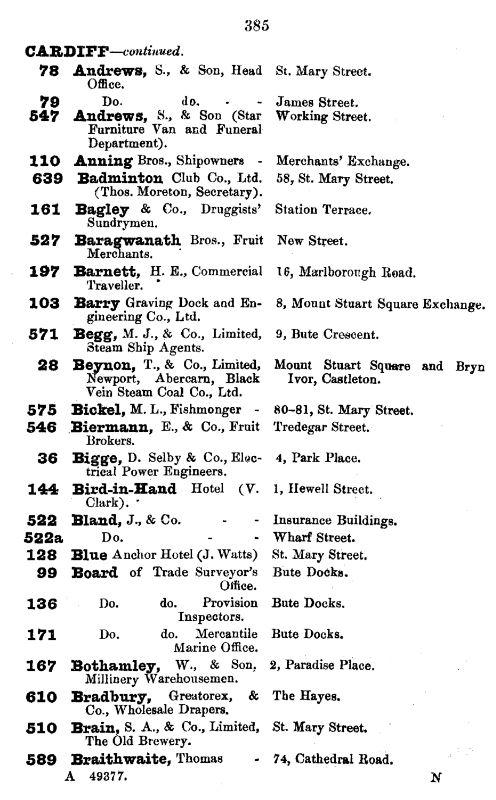 1907 P O Telephone Cardiff